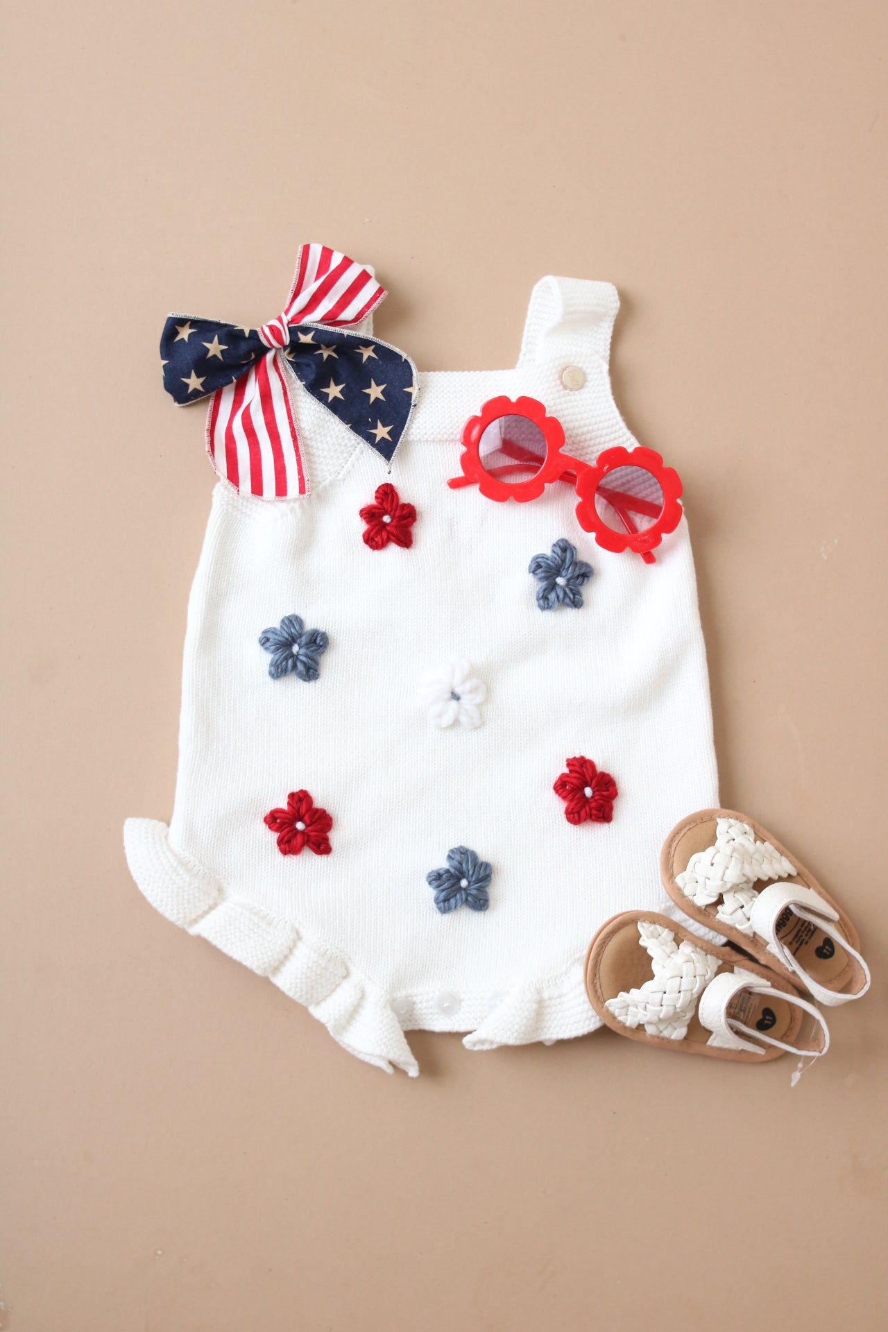 Red White and Blue Handembroidered Floral Romper – Bodoke Kids