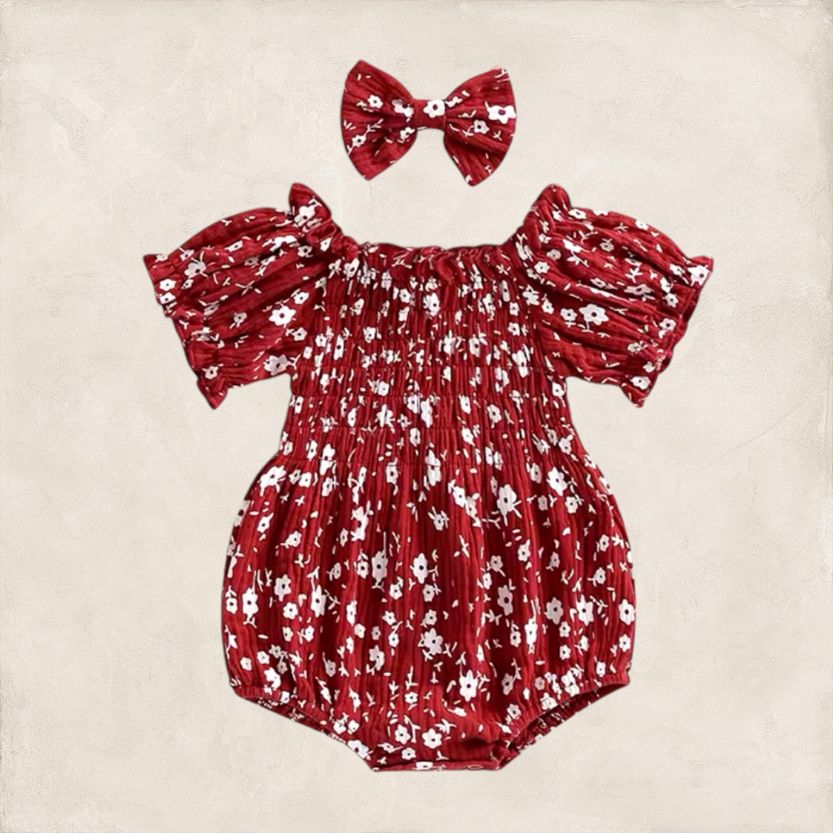 Burgundy Floral Romper 3-6M