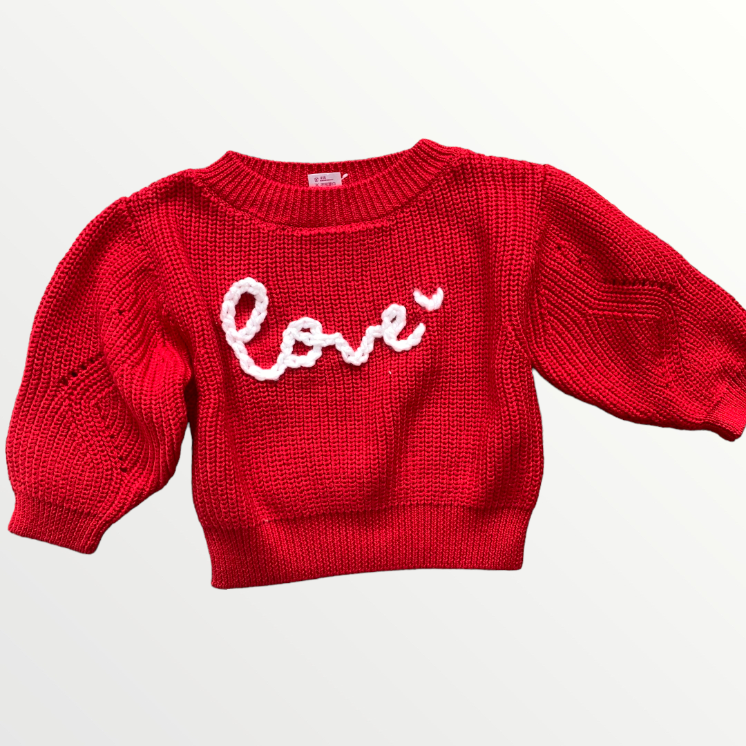 LOVE Hand embroidered Knit Sweater red