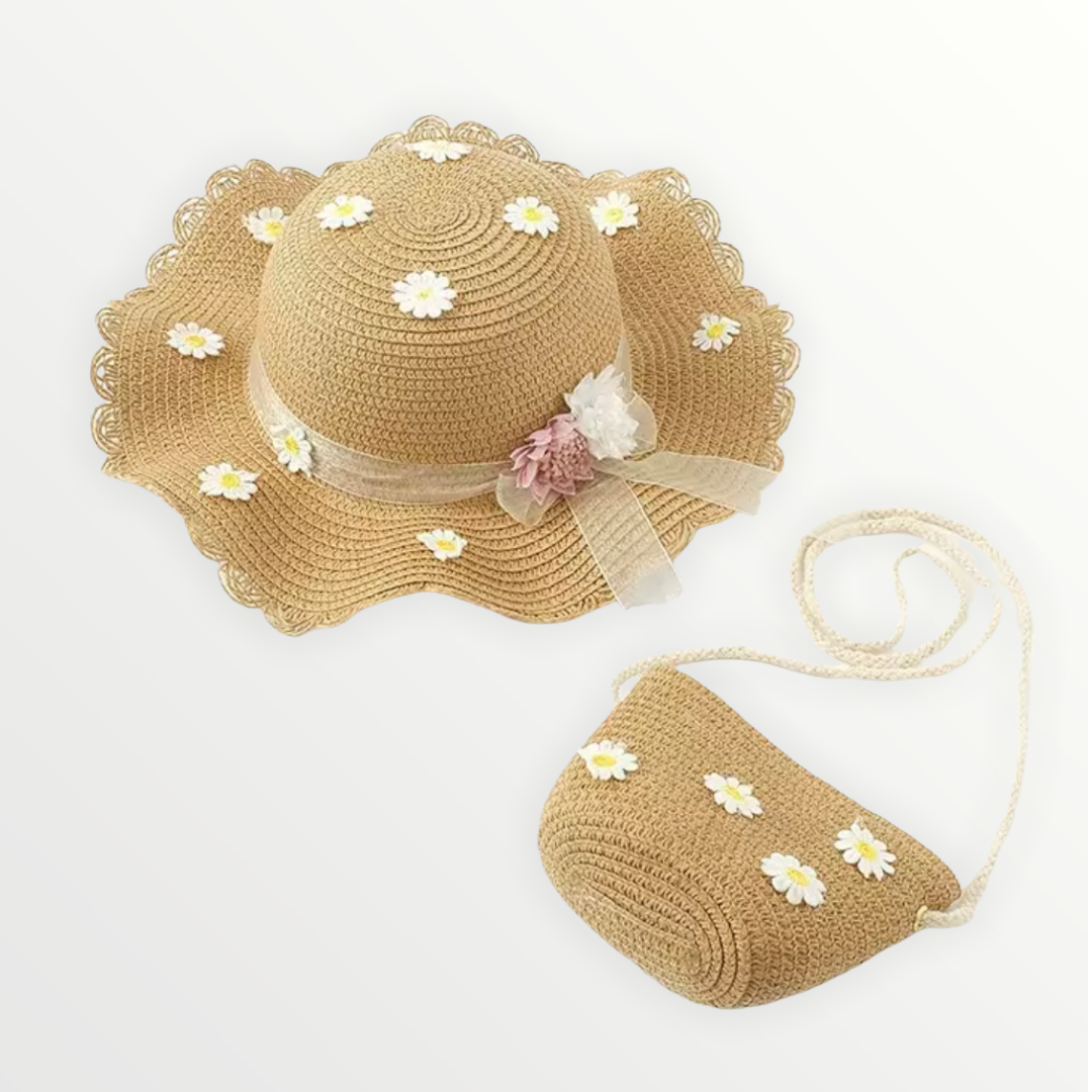 Little Girls Matching Bear Straw Hats & Shoulder Bag Set Wholesale