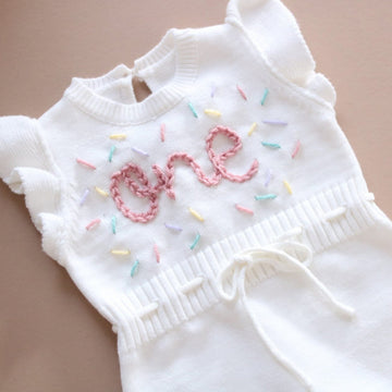 Hand embroidered One Sprinkle Romper