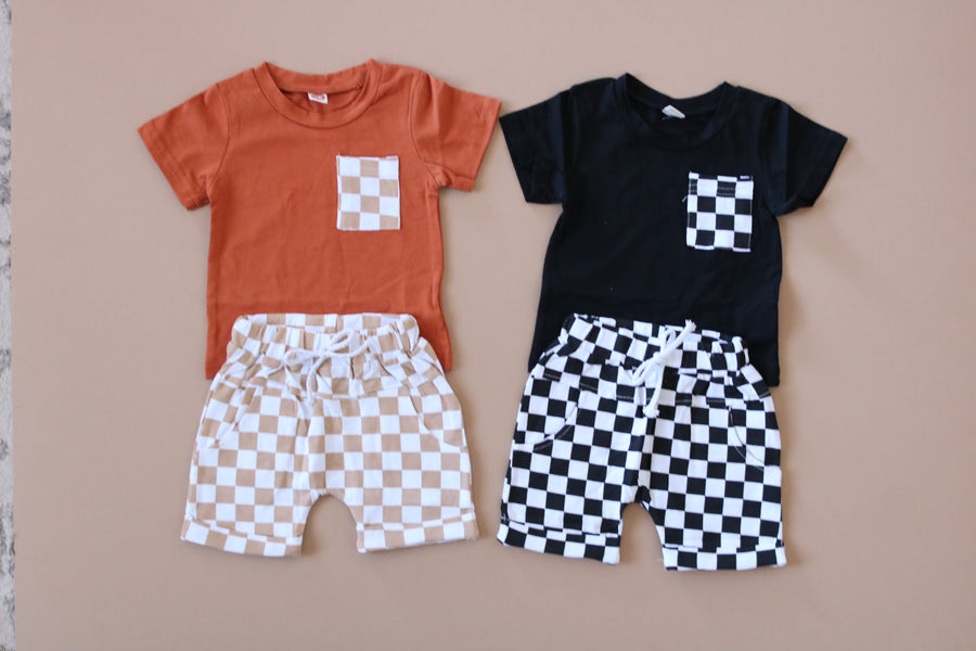 Checkered Shorts + Shirt Set - Black