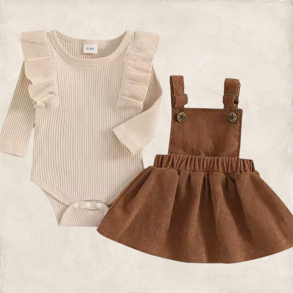 Corduroy Suspender Skirt Set
