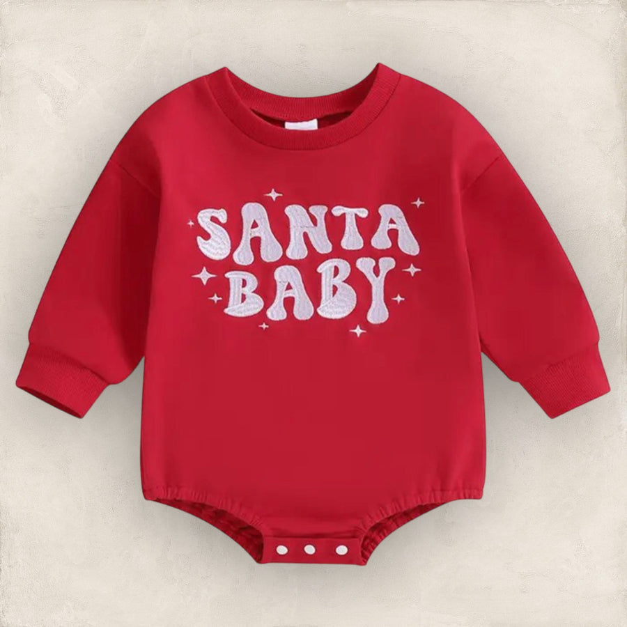 Santa Baby Embroidered Sweatshirt Romper