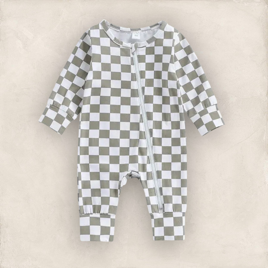Baby Checkered Jumpsuit - Tan