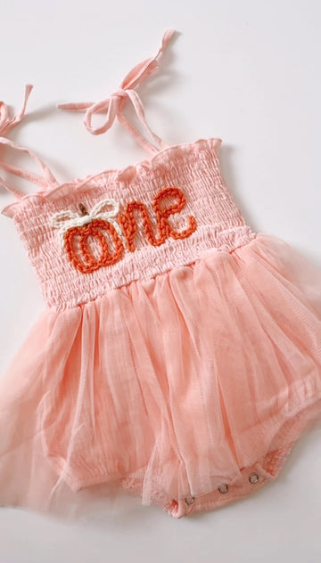 Hand embroidered Pumpkin 🎃NE| Tulle Romper - beige