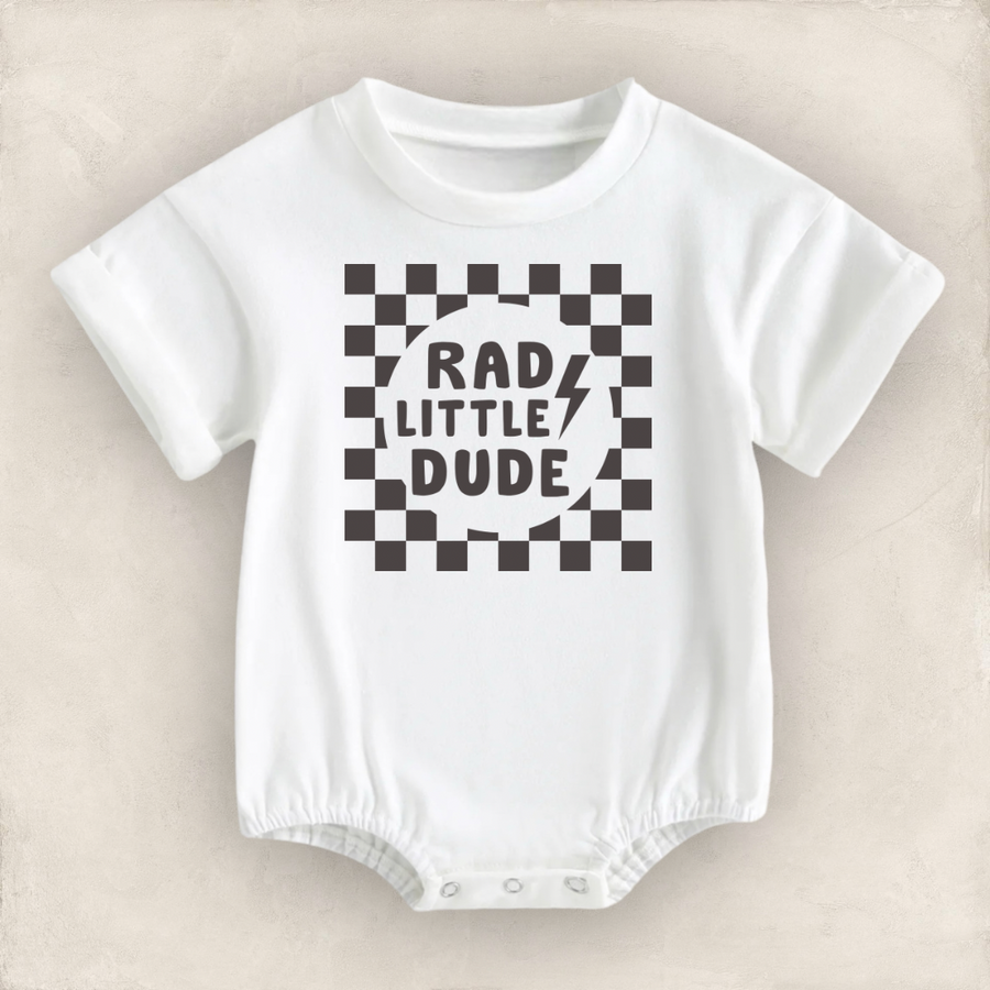 Rad Little Dude Bubble Romper - White