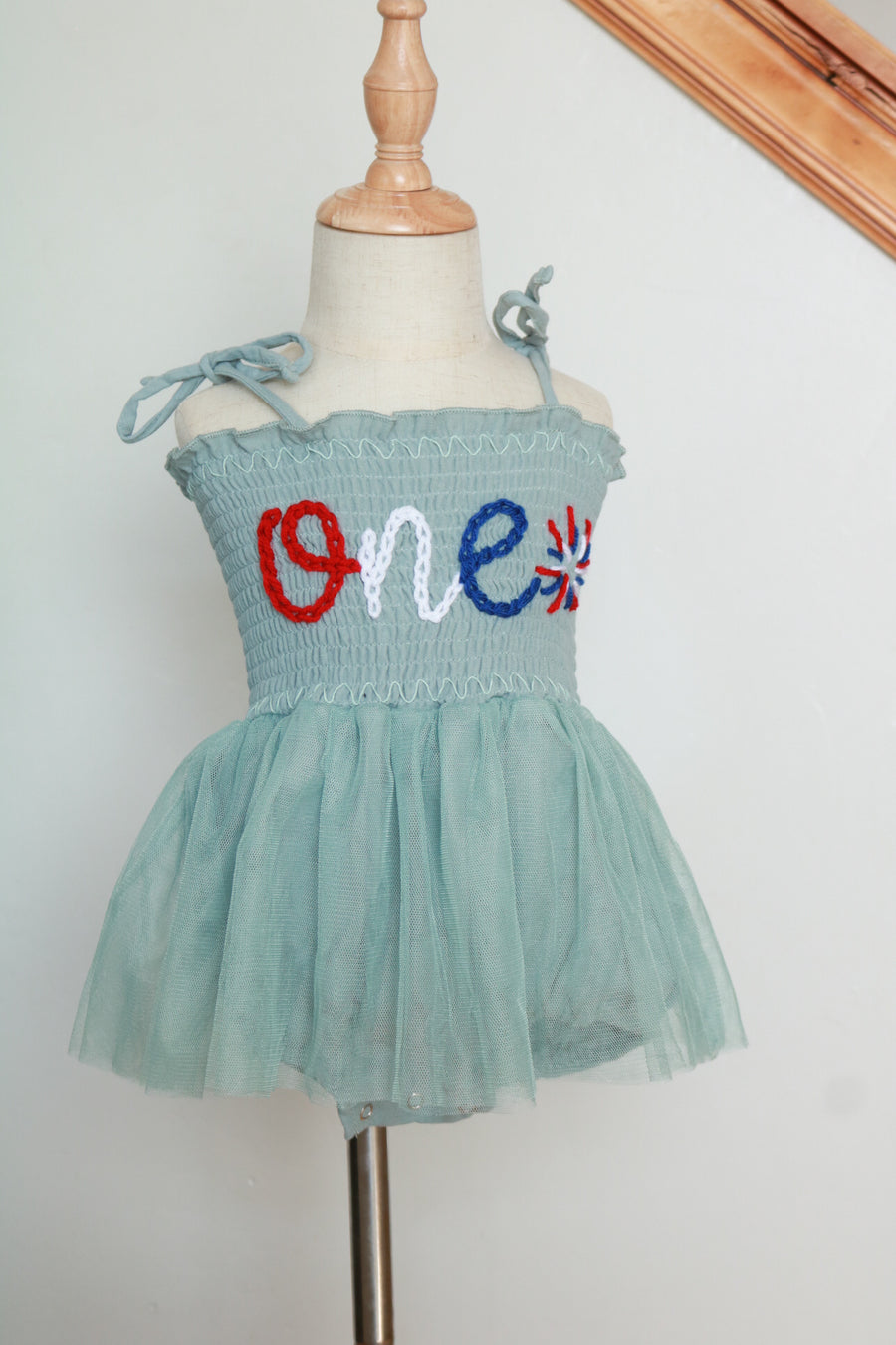 Hand embroidered USA + Fireworks| Tulle Romper