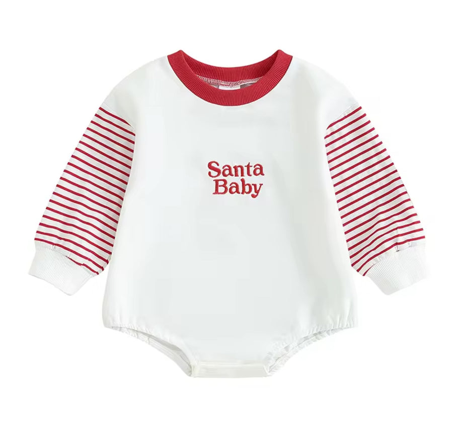 Santa Baby Embroidered Sweatshirt Romper