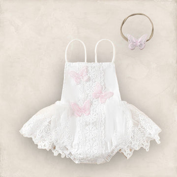 Pink Butterfly Lace Romper