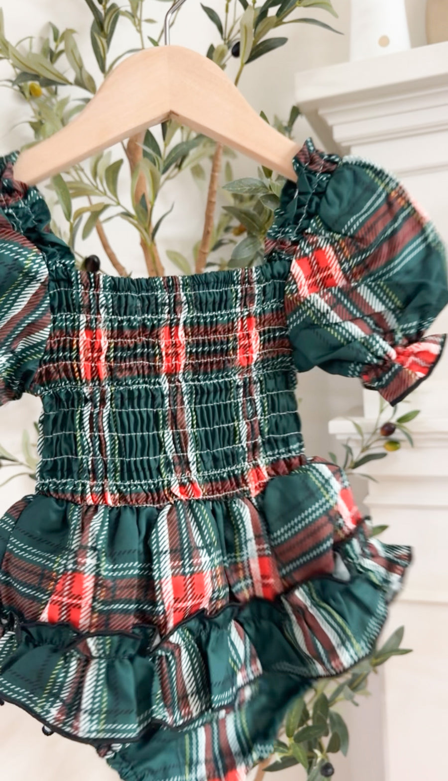 Holiday Plaid Romper - Green