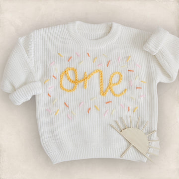 BIRTHDAY Hand-embroidered Chunky Sweater - Yellow