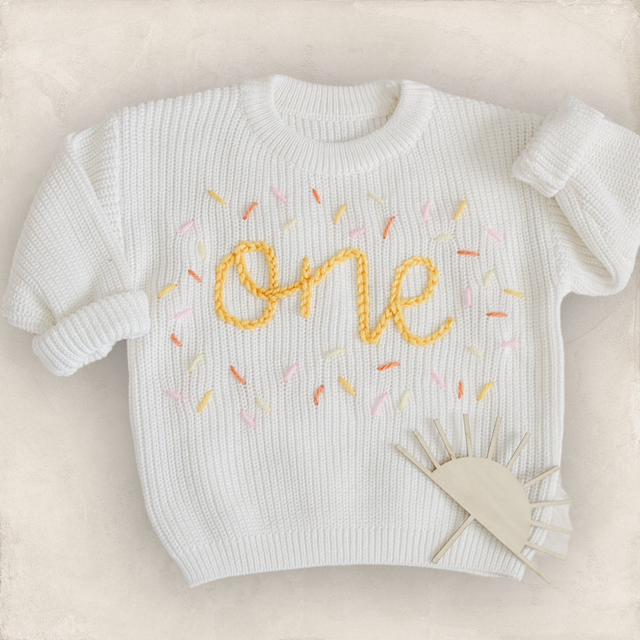 BIRTHDAY Hand-embroidered Chunky Sweater - Yellow