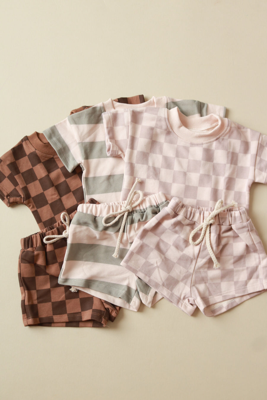 Striped Shirt + Shorts Set - Sage Green