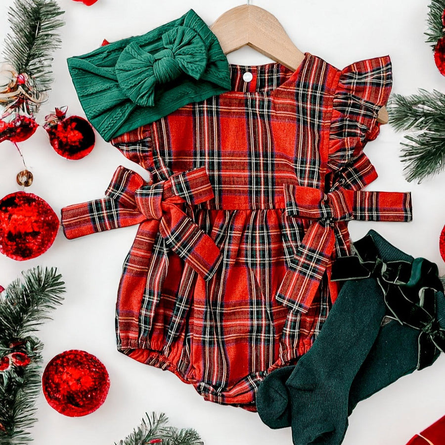 Holiday Bow Plaid Romper