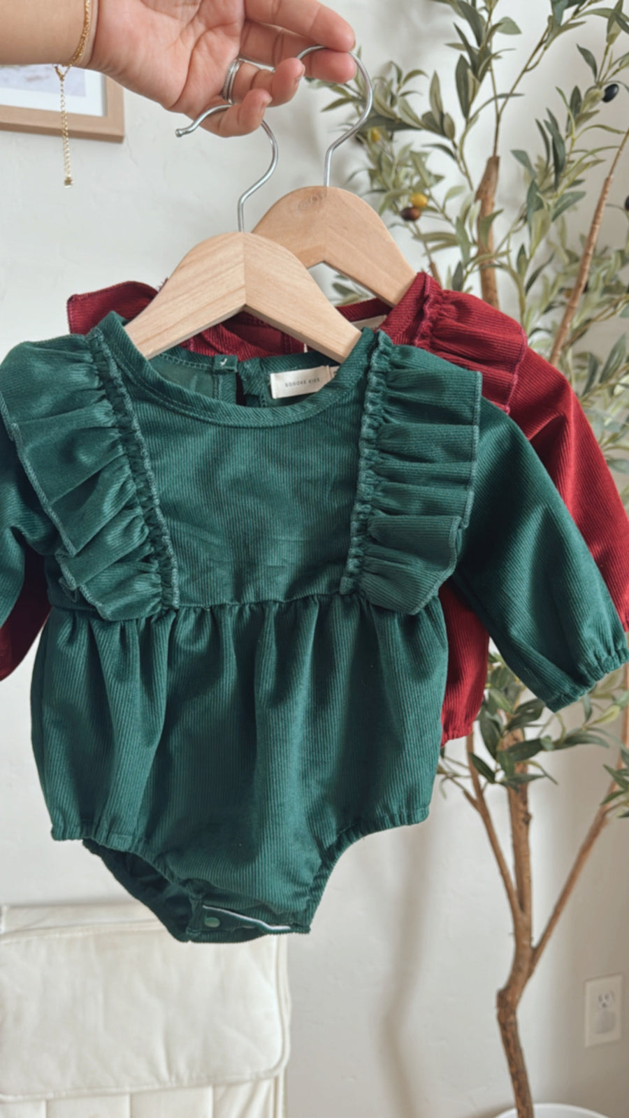 Corduroy Ruffle Romper - Green