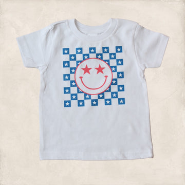 Checkered Happy Face USA Tee Shirt