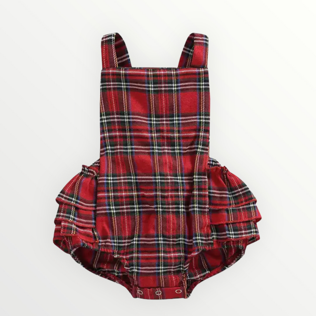 Holiday Suspender Plaid Romper