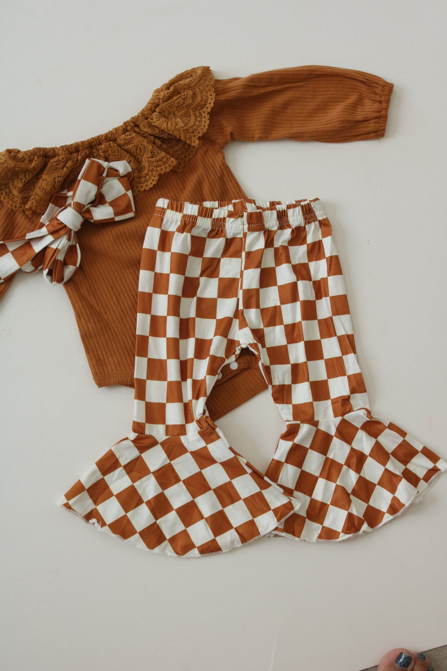 Bodysuit + Checkered Bellbottoms Set