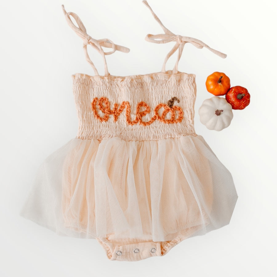 Hand embroidered ONE + 🎃 | Tulle Romper - beige