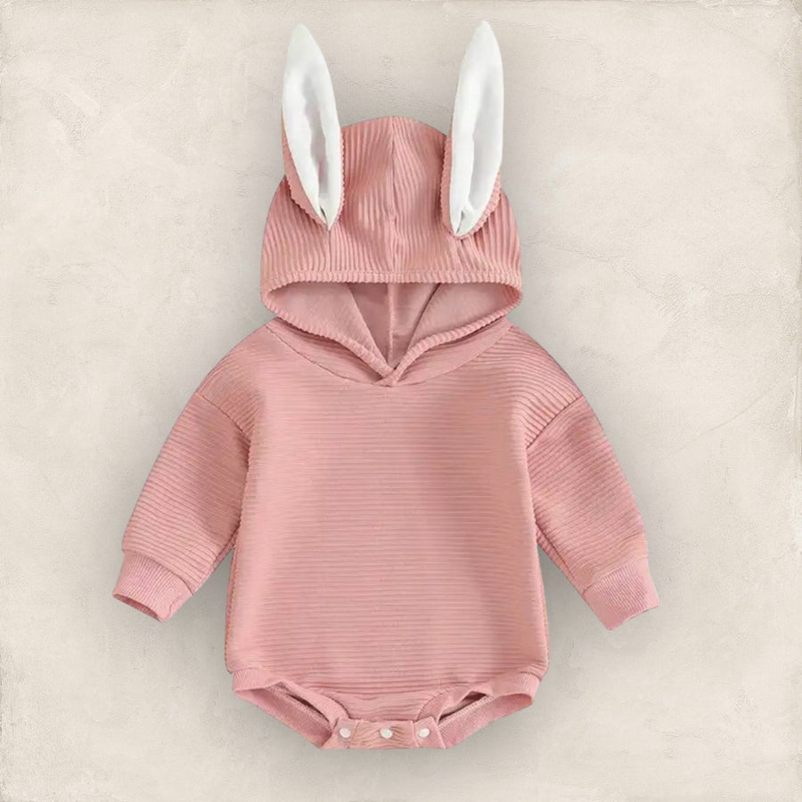 Bunny Ears Sweatshirt Romper - Pink