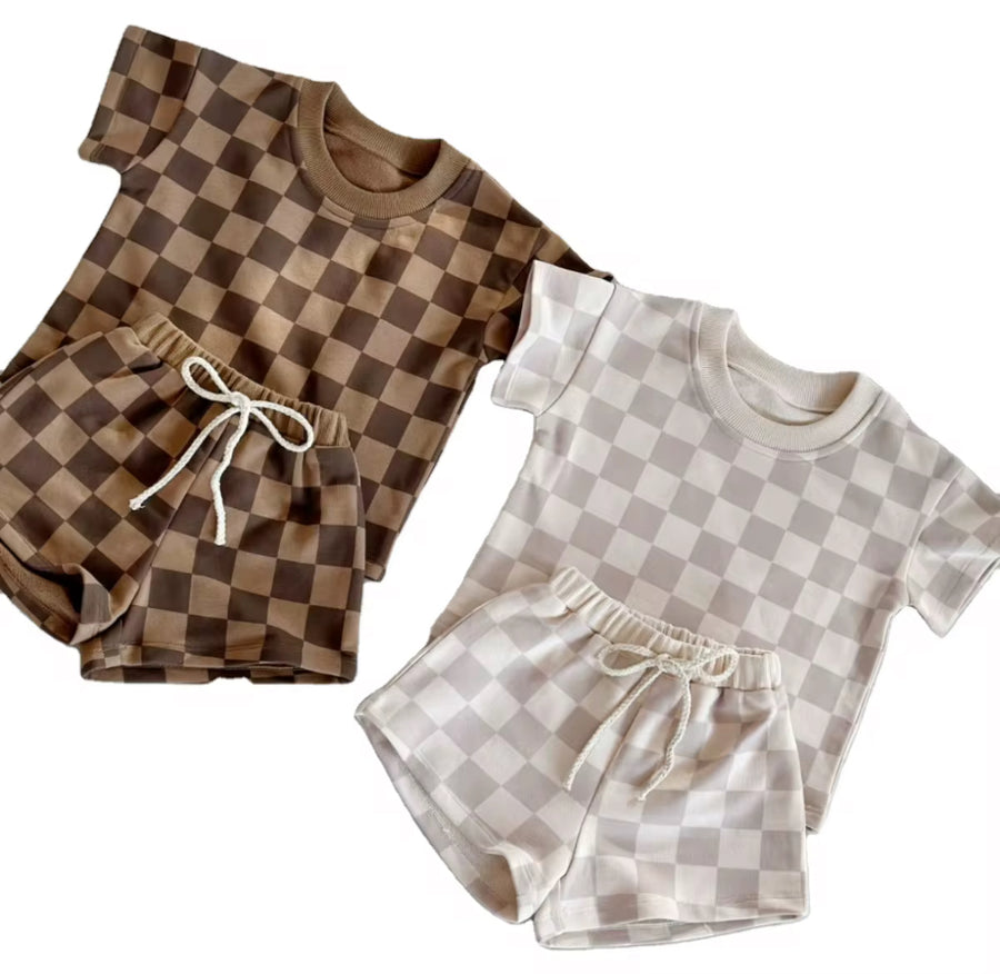 Checkered Shirt + Shorts Set Neutral