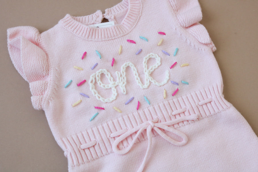 Hand embroidered One Romper -Pink