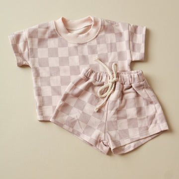 Checkered Shirt + Shorts Set Neutral