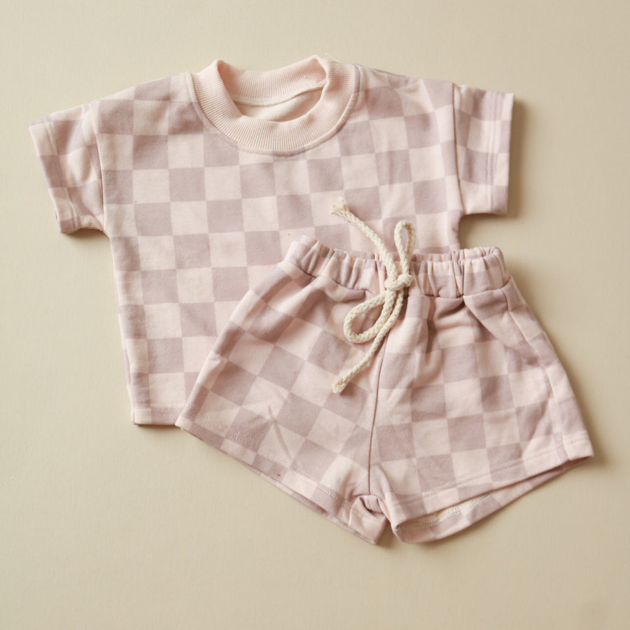 Checkered Shirt + Shorts Set Neutral