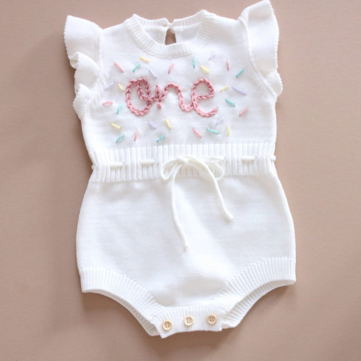 Hand embroidered One Sprinkle Romper