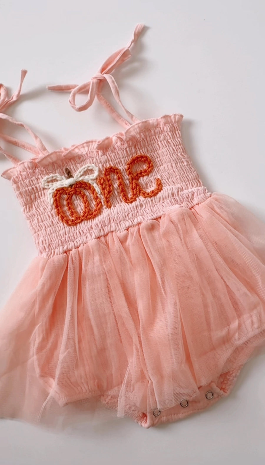 Hand embroidered Pumpkin 🎃NE| Tulle Romper - beige