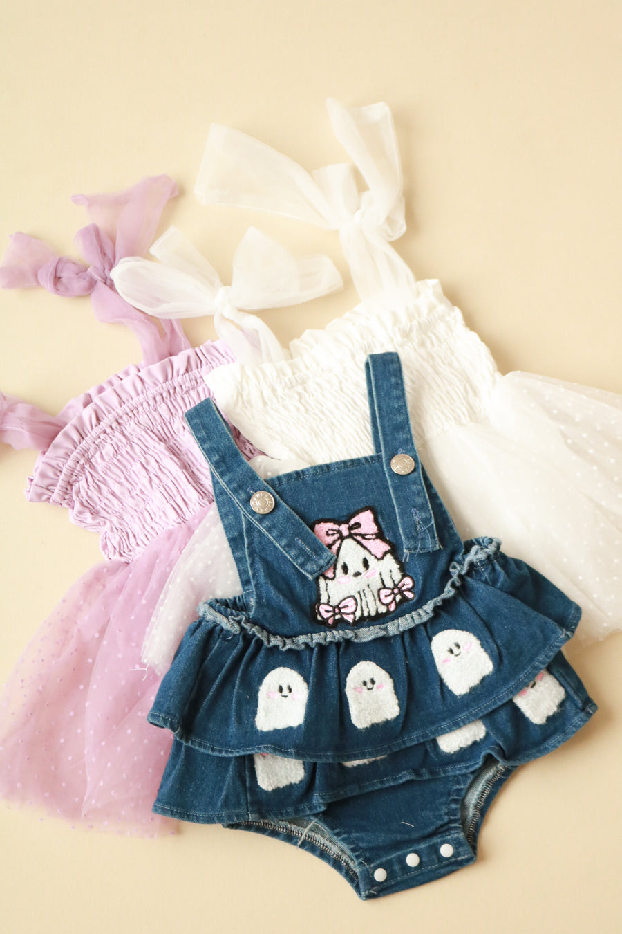Baby Girl Tutu Romper with Matching Bow Headband – Lavender or White
