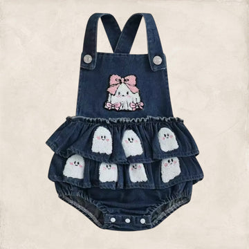 Baby Girl Denim Ghost Romper – Halloween Outfit 👻🎀