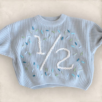 1/2 Birthday Hand-embroidered Chunky Sweater