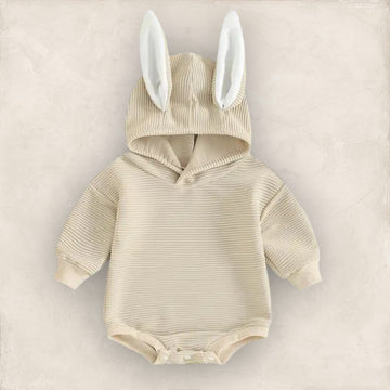 Bunny Ears Sweatshirt Romper - Beige
