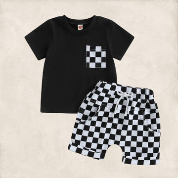 Checkered Shorts + Shirt Set - Black