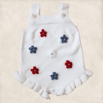 Red White and Blue Handembroidered Floral Romper