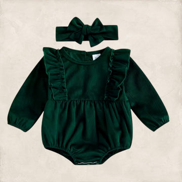 Corduroy Ruffle Romper - Green