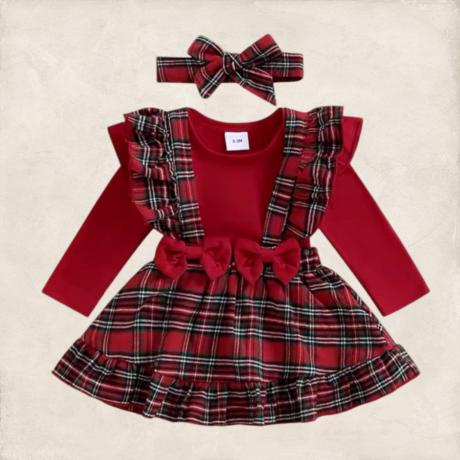 Holiday Plaid Suspender Dress and Bodysuit - Red Bodoke Kids Boutique Holiday Plaid Suspender Dress and Bodysuit - Red Bodoke Kids Boutique
