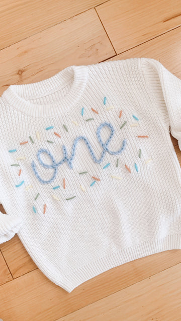 BIRTHDAY Hand-embroidered Chunky Sweater - White