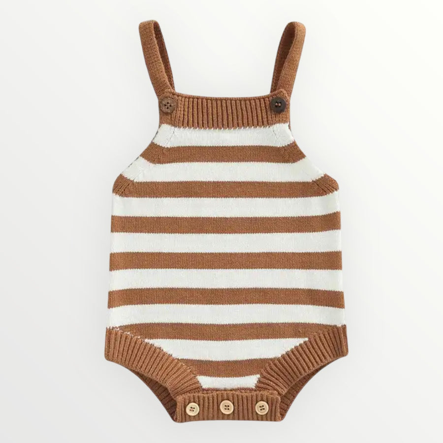 Striped Knitted Romper - Brown