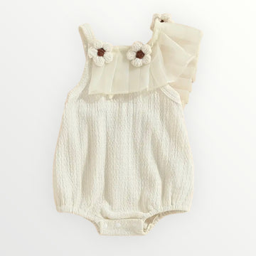 Romi | White Romper with Daisy appliques