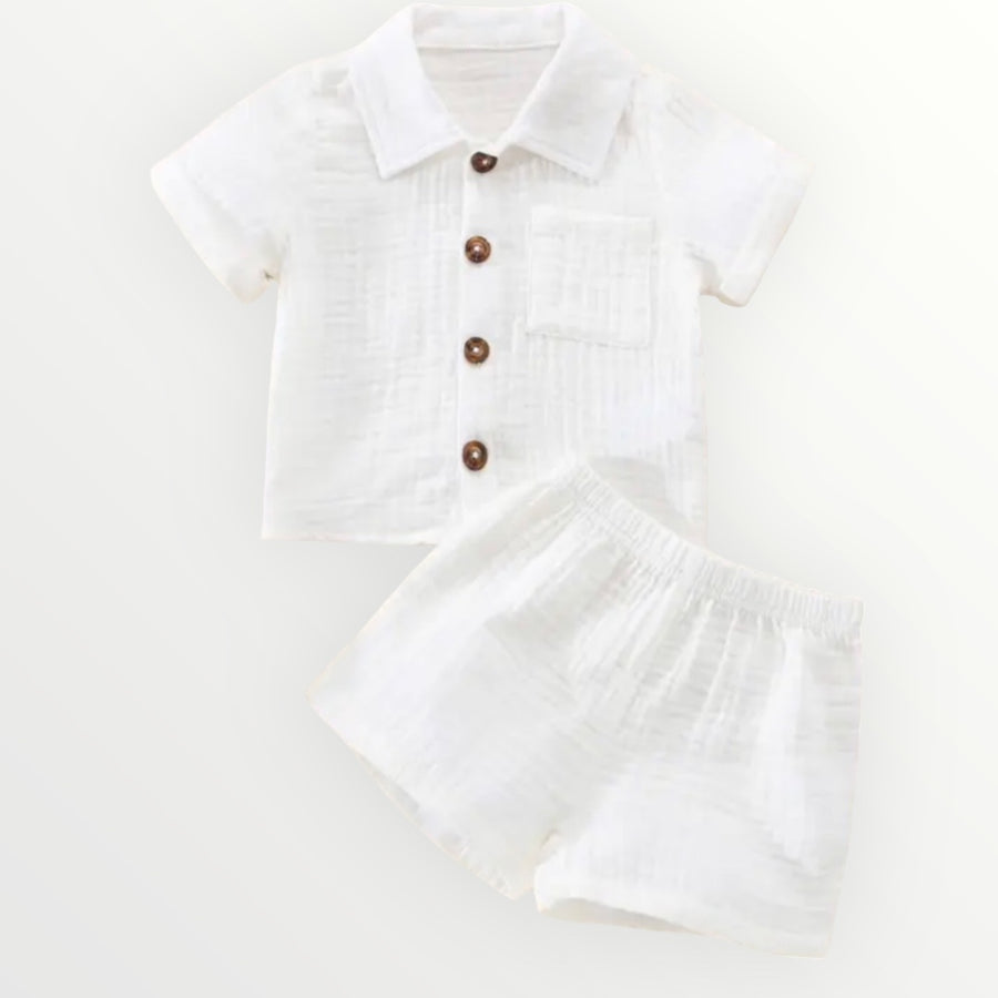 Woven Shirt and Shorts - White