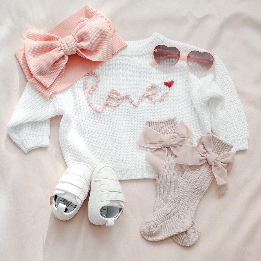 LOVE Hand embroidered Knit Sweater - White