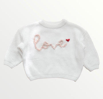 LOVE Hand embroidered Knit Sweater - White