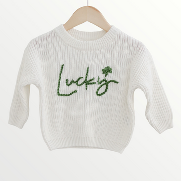 LUCKY Hand embroidered Knit Sweater - White