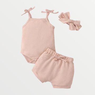 Kali - Waffle Knit Bodysuit  + Bloomer Set - Peachy Pink