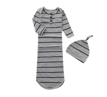 Striped Baby Sleeper, Nightgown with Beanie | One Size