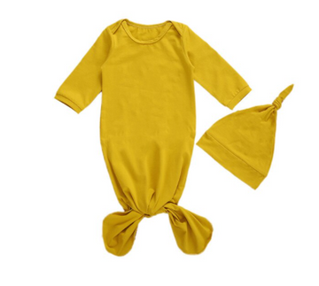 Gold Baby Sleeper, Nightgown with Beanie | One Size