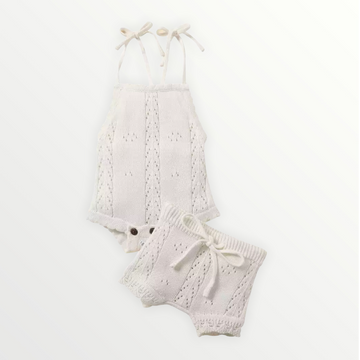 Leah | Knit Romper and Bloomers Set  White